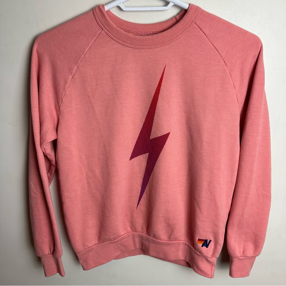 Aviator Nation Bolt Fade Pullover Sweatshirt Women's Size Small Crewneck Pink - Picture 9 of 9